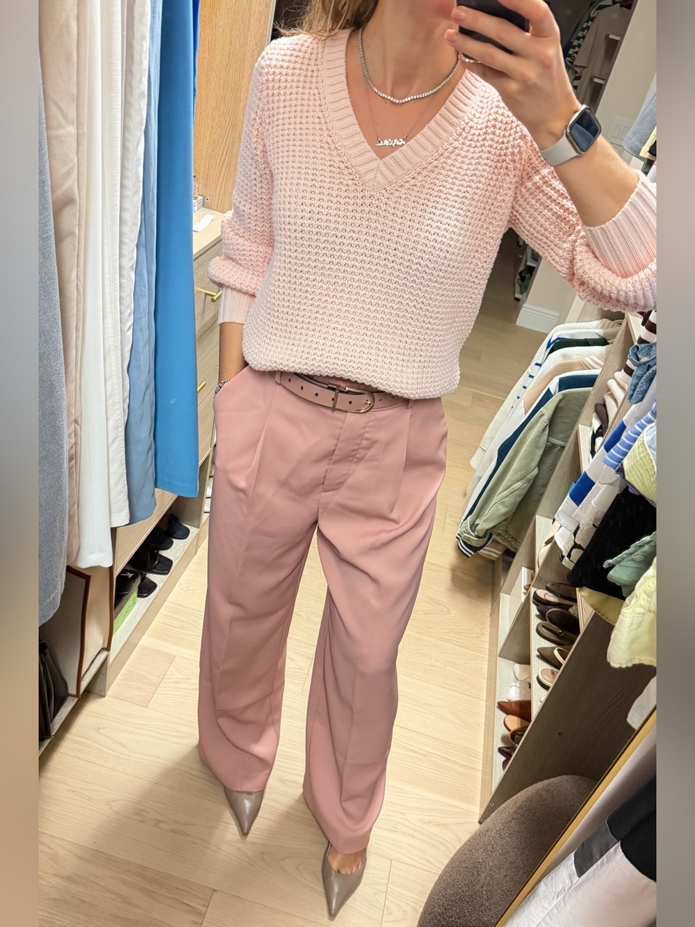 J. Crew Light Pink V-Neck Waffle Knit Sweater. Size S